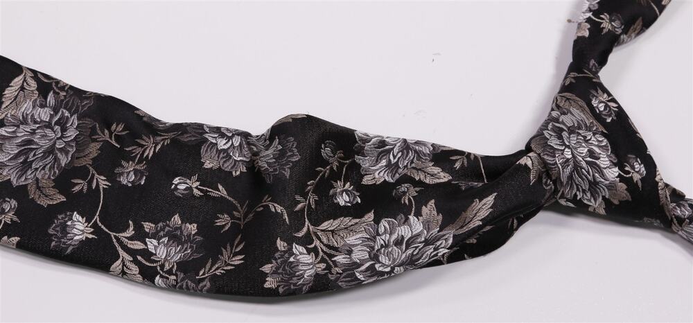 Duchamp London Black Tan White Floral Jacquard Silk Handmade Necktie Tie